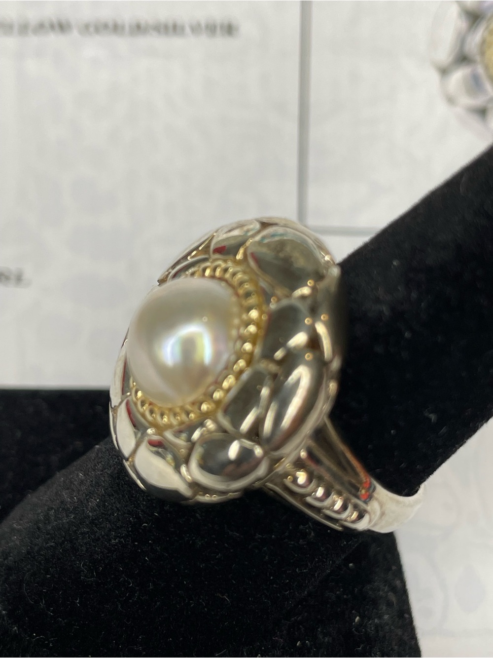 EFFY  18K Gold & Sterling Silver Mabe Pearl Women's Statement Ring Size 7.5 - Picture 4 of 7